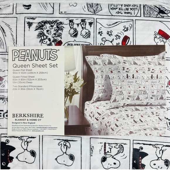 Peanuts Christmas White Queen Sheet Set by Berkshire Blanket Comic print New - Picture 3 of 7